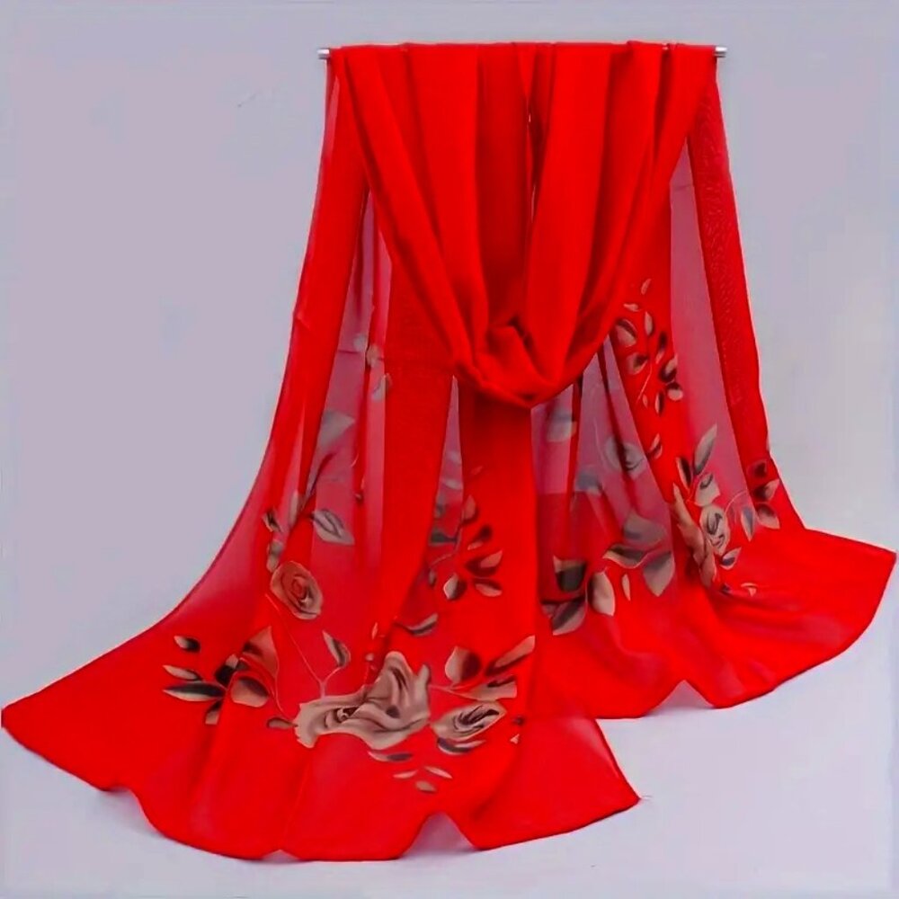 Chiffon Scarf SimpleElegant Floral Print Thin Head Wrap Large Shawl59.06"×19.6"